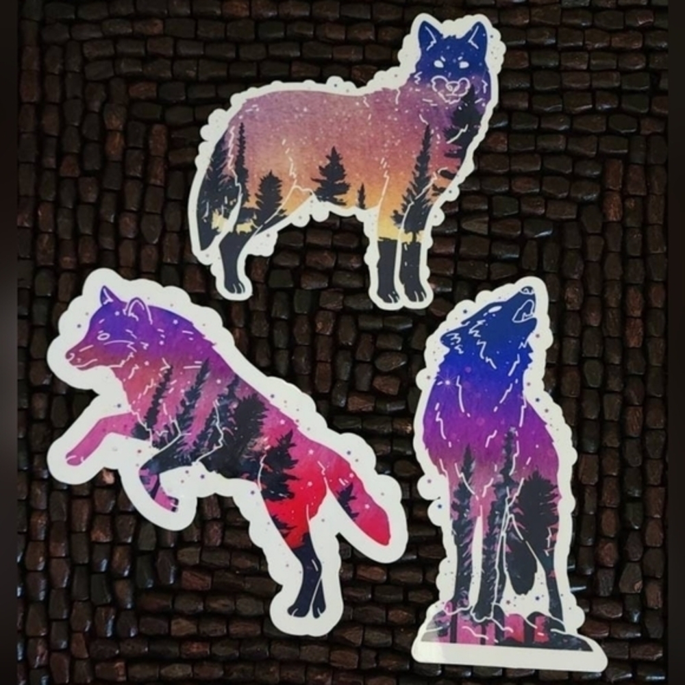 STICKER SUNRISE WOLF PACK lot of 3 large wolfs, water resistant!